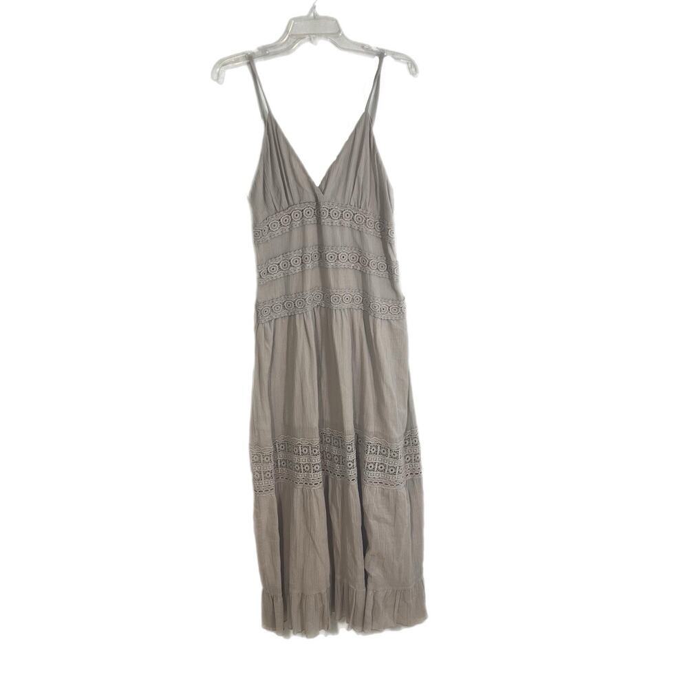 Solitaire Maxi Dress Embroidered Tiered Large Beige Crochet Smocked Resort Wear